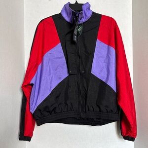 Puma Womens Large Color Block Cropped Windbreaker Jacket Vintage Style New